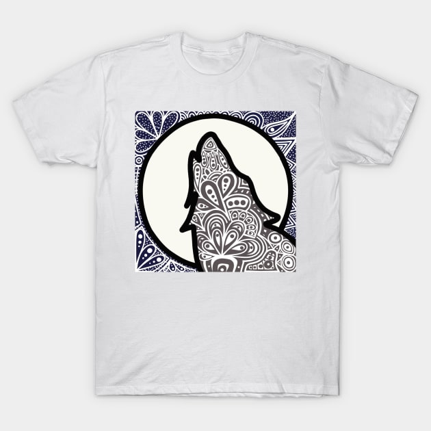 Zentangle Wolf Howling at the Moon - LaurensColour T-Shirt by LaurensColour